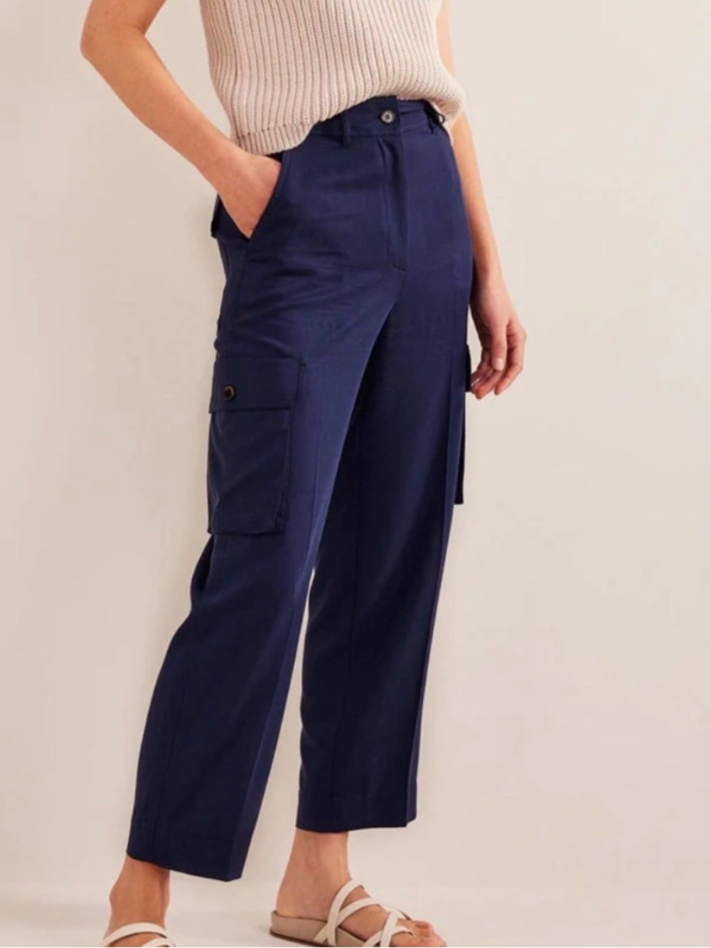 Boden Tencel Cargo Ankle Trouser Pants Night Blue Navy Size 6 US / 10 UK